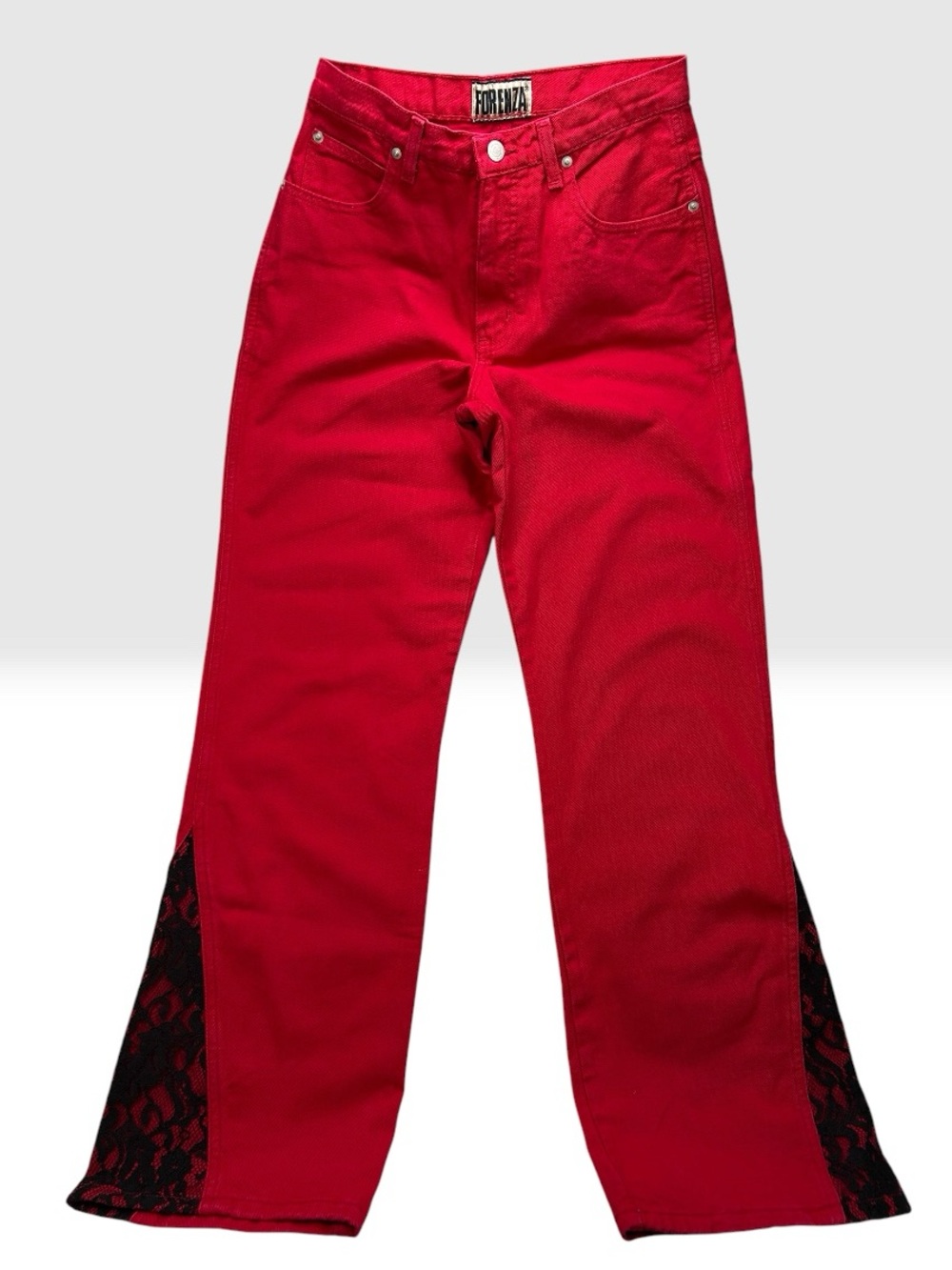 Vtg FORENZA Y2K Red Lace Flare Pants Goth Festival Bell Bottom Jeans Women’s 8